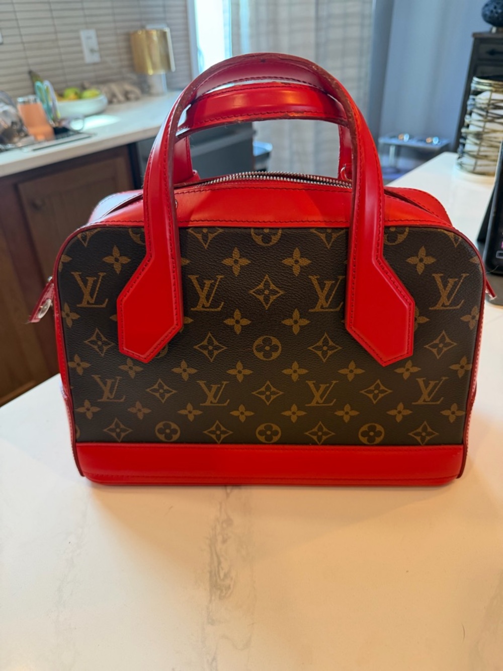 Louis Vuitton Monogram Satchel with Red Trim and Handles